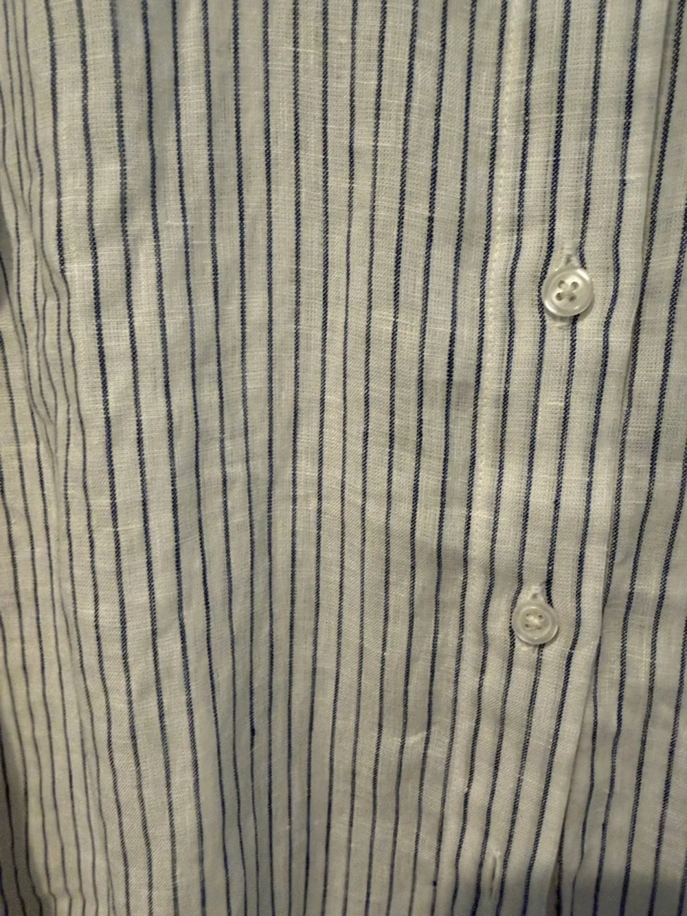 Muji Women’s linen White Button-Up Shirt with Navy Stripes - Casual & Timeless - Picture 3 of 6